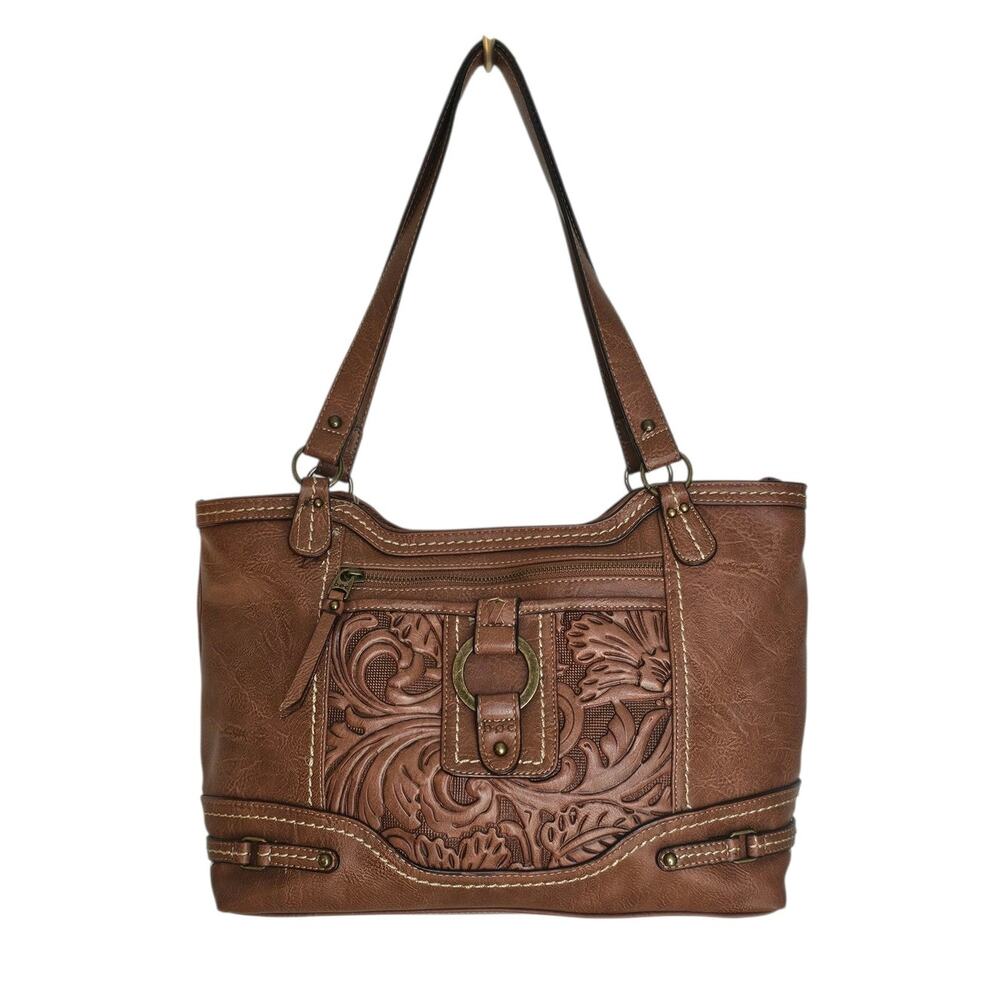 BOC Tan Brown Floral Faux Leather Boho Shoulder Bag Purse